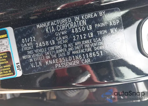 2022 Kia Stinger Gt-Line из США, поврежденный, VIN KNAE35LD1N6118651